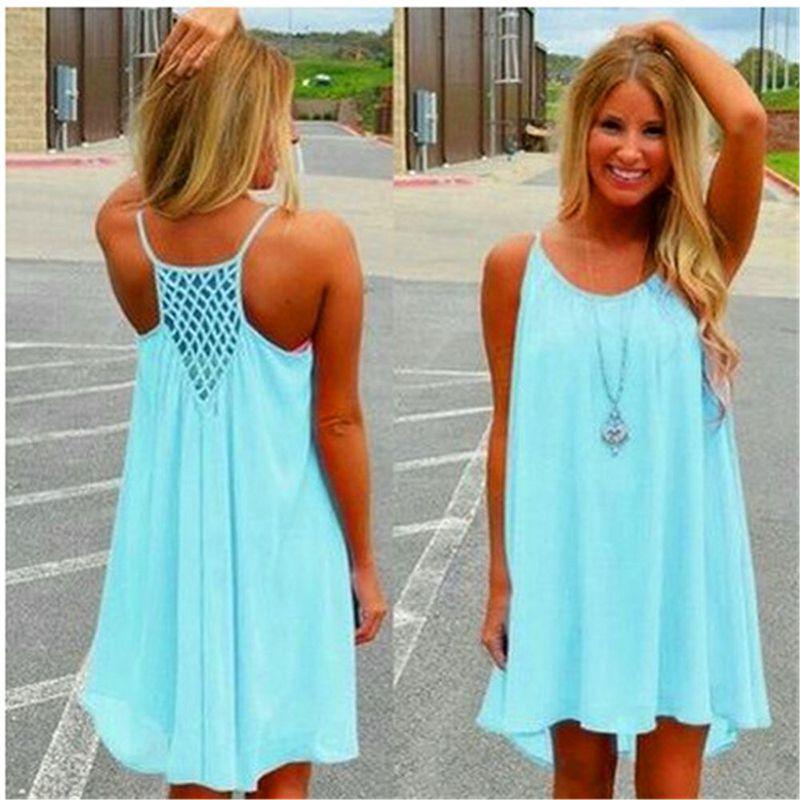 

Summer Beach Womens Wear Bikini Cover Up Boho Swimwear Ladies Swing Dress Sun Blue,2XL