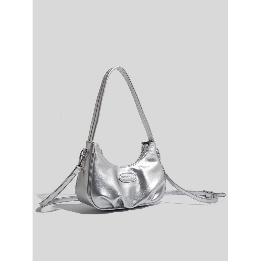 

Niche texture underarm bag autumn and winter messenger bag high-end cloud silver crescent bag women s shoulder bag серебряный