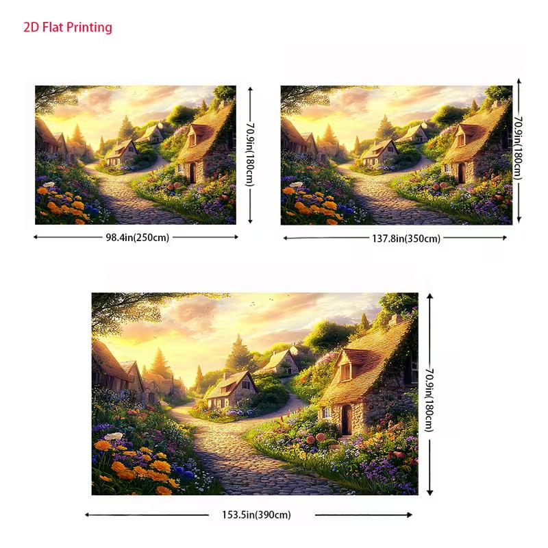 2D Dreamy Countryside Backdrop Magical Sunset Cottage Studio Photo Background Cloth