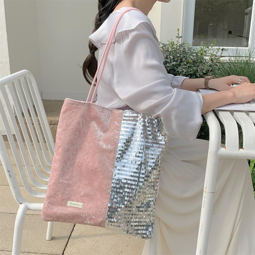 

Fashion Sequin Women Shoulder Bags Large Capacity Commuter Ladies Shopping Handbags Casual Patchwork Velvet Female Crossbody Bag