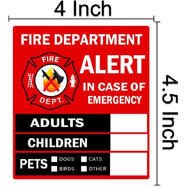 Emergency Alert People and Pet Finder Sticker/Decal - Adults, Children and Pets, 4X4.5 inch Fire Department and Rescue Safety Alert Decal for Window