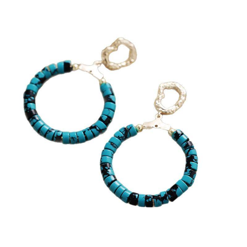 Natural turquoise square copper zirconium earrings earrings Japanese and Korean designer fashion jewelry