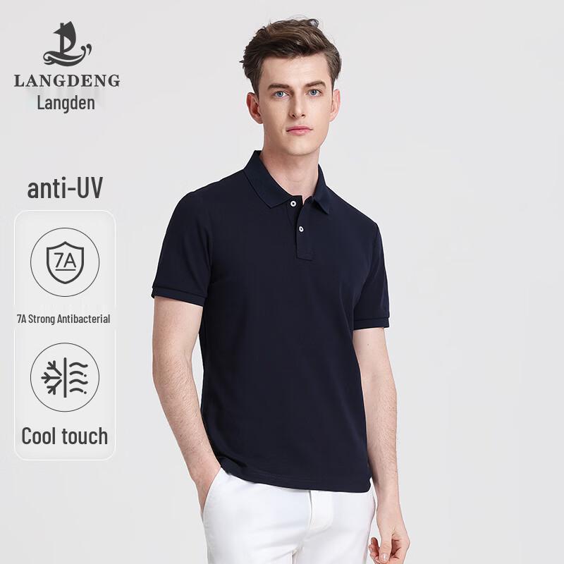 Langdeng Men s Ice Cotton Short Sleeve Polo Shirt L