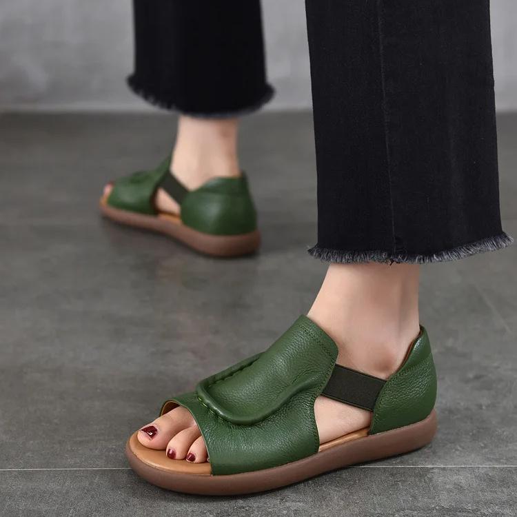 Johnature Απλά Ευέλικτα Σανδάλια Flat Γνήσιο Δέρμα Δέρμα Αγελάδας Διάτρητα με Ανοιχτό Δάχτυλο Γυναικεία Παπούτσια