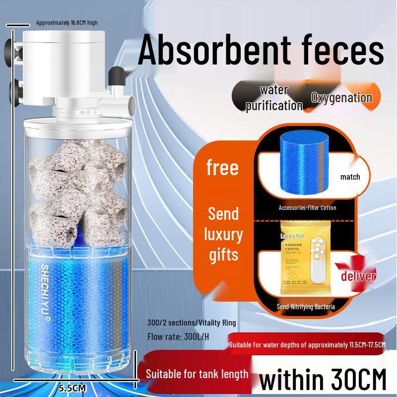 Silent Aquarium Filter: Submersible 3-in-1 Water Purifier, Circulator, and Oxygen Pump with Poop Suction Feature.