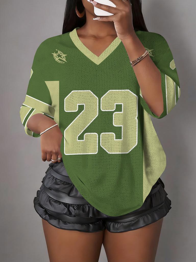 Damen NO.23 Print V-Ausschnitt Kurzarm T-Shirt Sommer Grafik T-Shirt Baseball Trikots Große Größen Sport T-Shirt