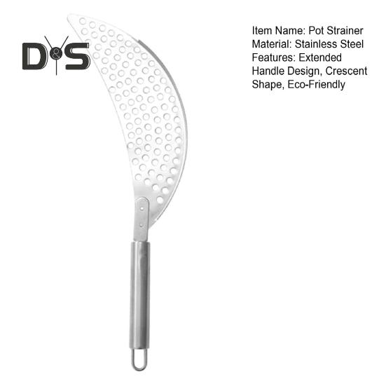 Sito do garnka z uchwytem Ze stali nierdzewnej Durszlak Patelnia Koszyk do odcedzania z garnka Odporny na rdzę Kształt półksiężyca Makaron Makaron Owoce Warzywa Sita do żywności dla