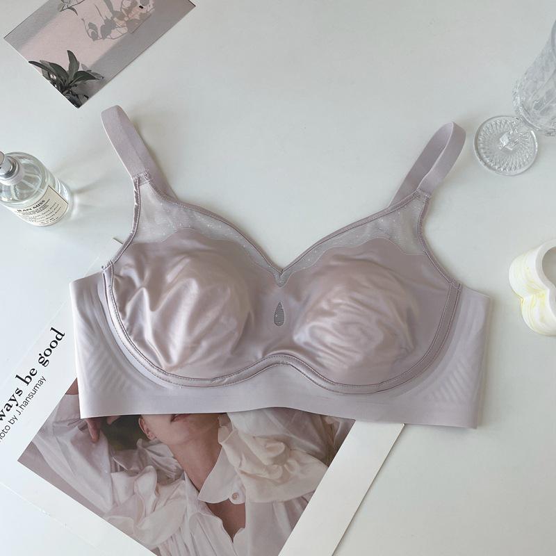 "Elegant French Satin Mesh Bra - Light, Anti-Sag, Wire-Free Design for All Sizes"