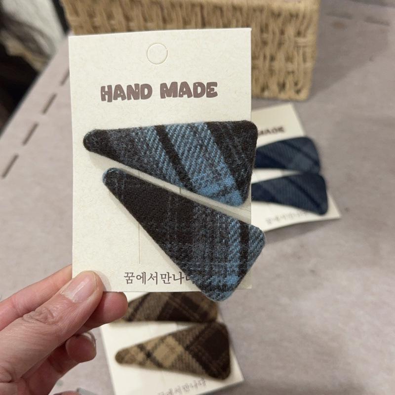 Retro 2026 Wool Plaid Hair Clip for Women - French Bangs BB Side Hairpin