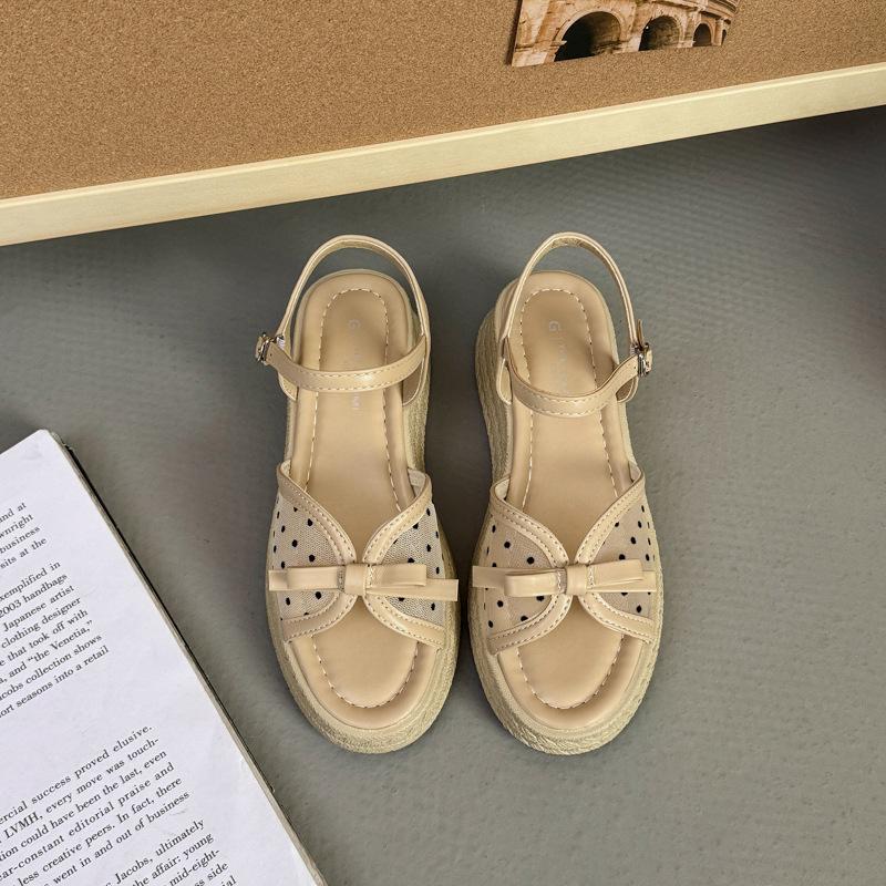 2025 summer new bow mesh polka dot stiletto with skirt beautiful fashion sandals women's wedge heel sandals