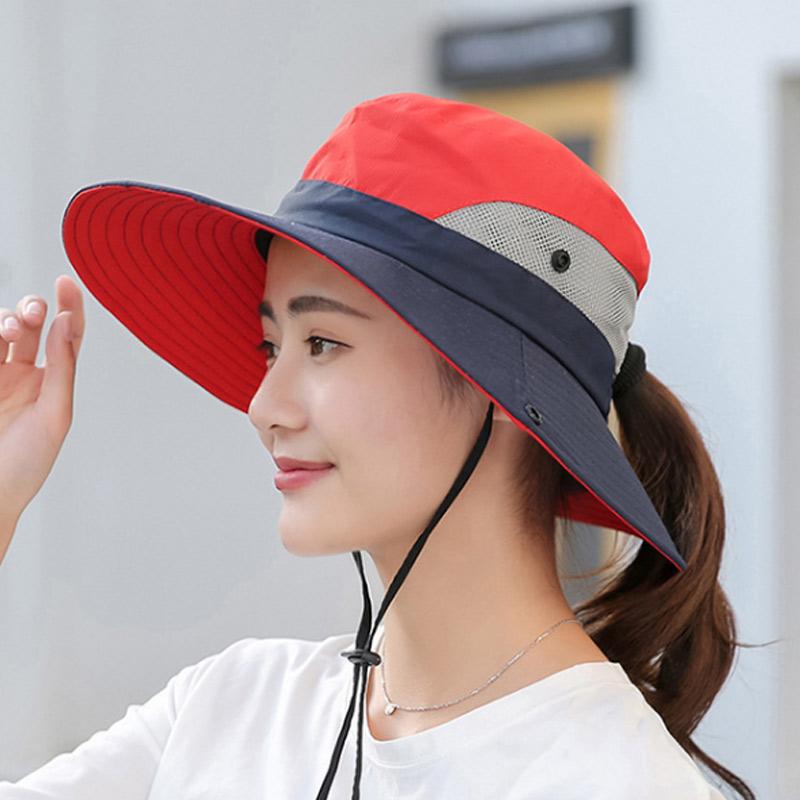 

RICYGVM Summer Women Mesh Fisherman Hat Large Brim Sun Protection Hat Outdoor Cycling Sunshade Sunscreen Visors Quick Drying Cap one size красный