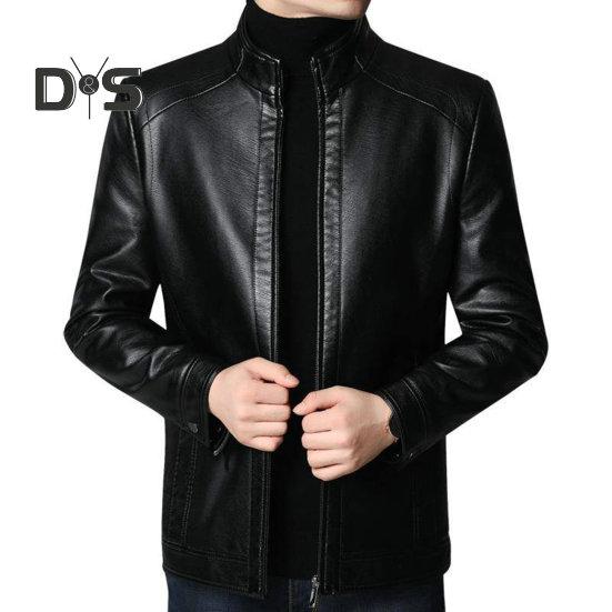 

Мужская куртка из искусственной кожи, сплошной цвет, воротник-стойка, гладкая, толстая, теплая, с длинным рукавом, на молнии, защита шеи, мотоциклетная, ветрозащитная, крутая осенне-зимняя куртка 2XL чёрный