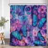 Butterfly Floral Shower Curtain Flower Plant Pink Purple Teal Butterflies Bathroom Decor Elegant Modern Polyester Bath Curtain