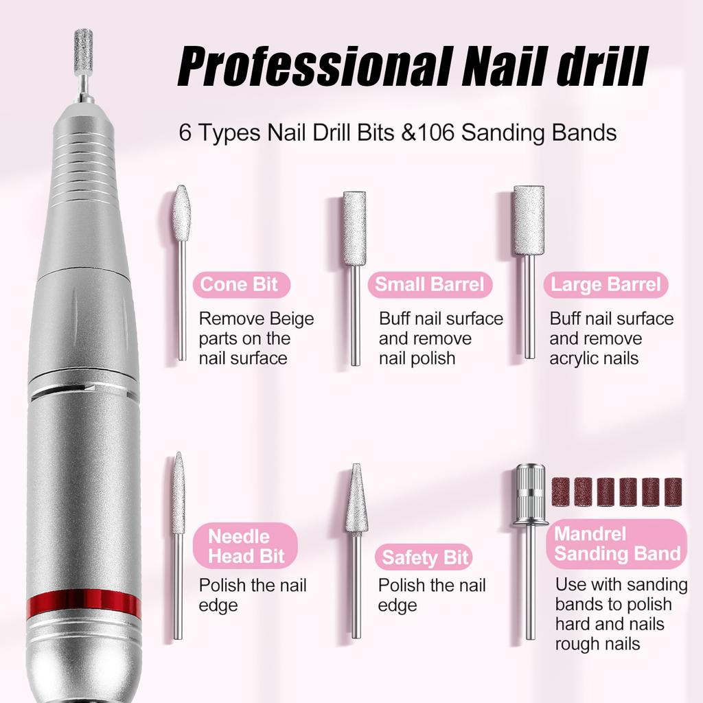 45000RPM Nail Drill Machine With Low Vibration Professional Nail Milling Machine With Pause Mode Manicure Set For Salon Home Use