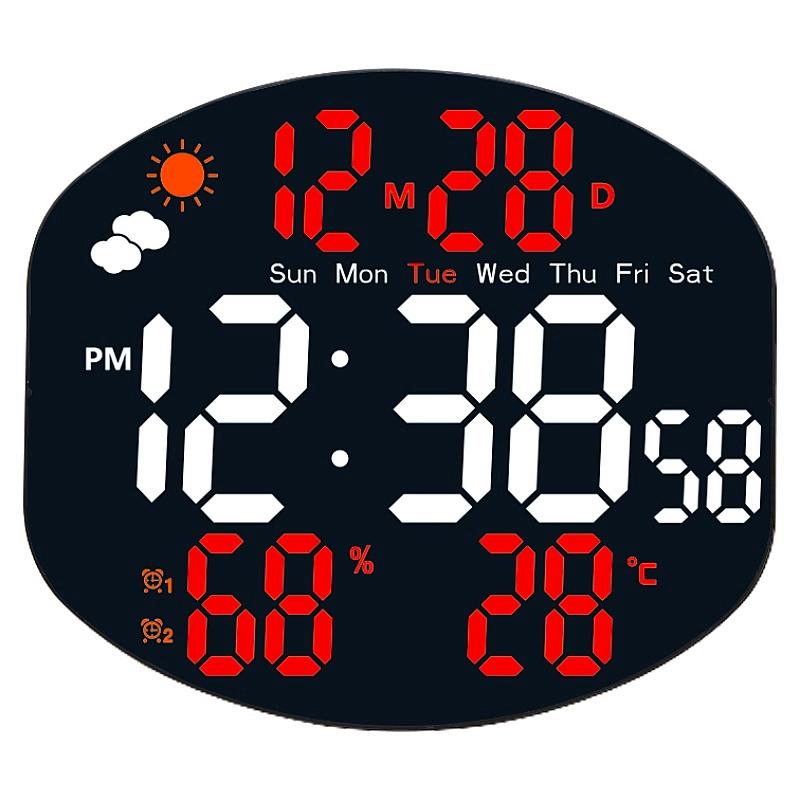 Large Digital Wall Clock Weather Station Forecast TEMP Humidity Date Week Night Mode Table Clock 2 Alarm 12/24H LED Alarm Clock