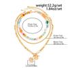 Vintage Gold Color Sun Flower Pendant Necklace Women Geometric Imitation Pearl Resin Glass Beaded Choker Jewelry