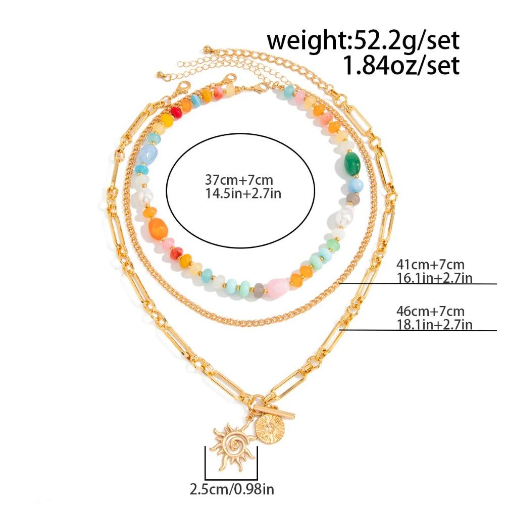 Vintage Gold Color Sun Flower Pendant Necklace Women Geometric Imitation Pearl Resin Glass Beaded Choker Jewelry