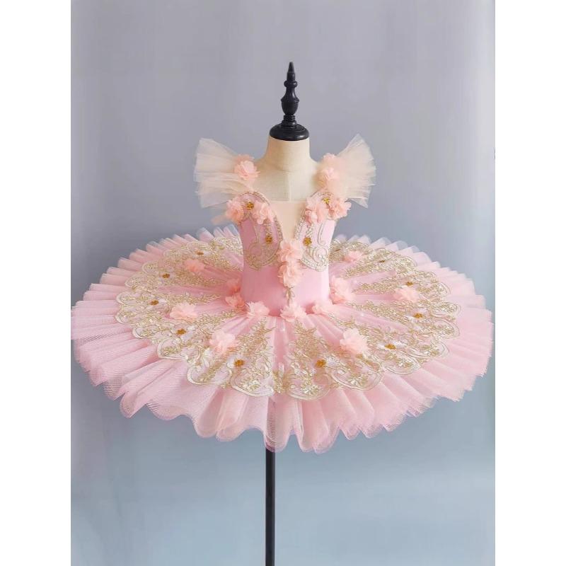 Children s Ballet Tutu Puffy Tulle Skirt Girls Camisole Swan Lake Performance Costume 110 розовый