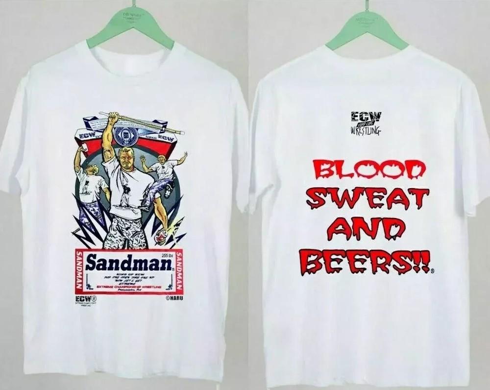 

Футболка Sandman Blood Sweat Beers, Мужская футболка ECW, Хлопок, Двусторонняя, Для фанатов, Унисекс S