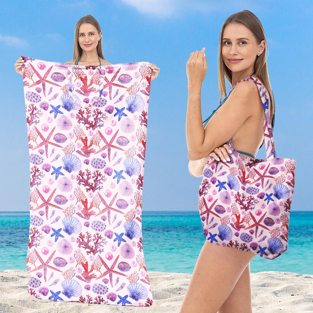 Telo da Spiaggia 2-in-1 Confezione Integrata, Zaino Borsa Pieghevole per Riporre il Telo da Spiaggia, Telo da Spiaggia Stampato Ultra-Fine