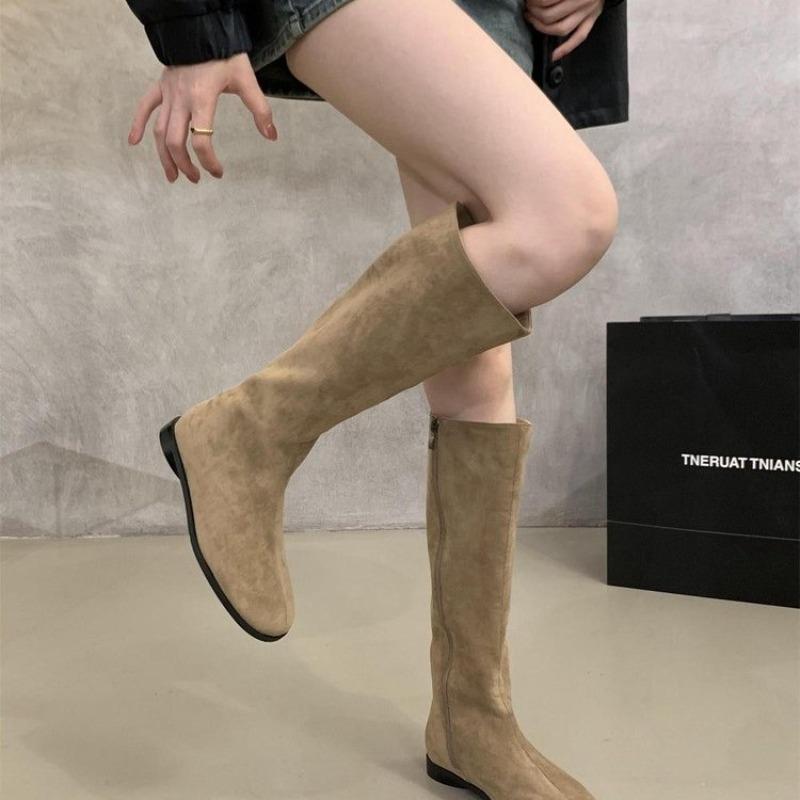 Women's Genuine Leather Slip-on Flats Autumn Knee High Knight Boots Casual Female Punk Long Boots Shoes for Woman 2025 New 35-39