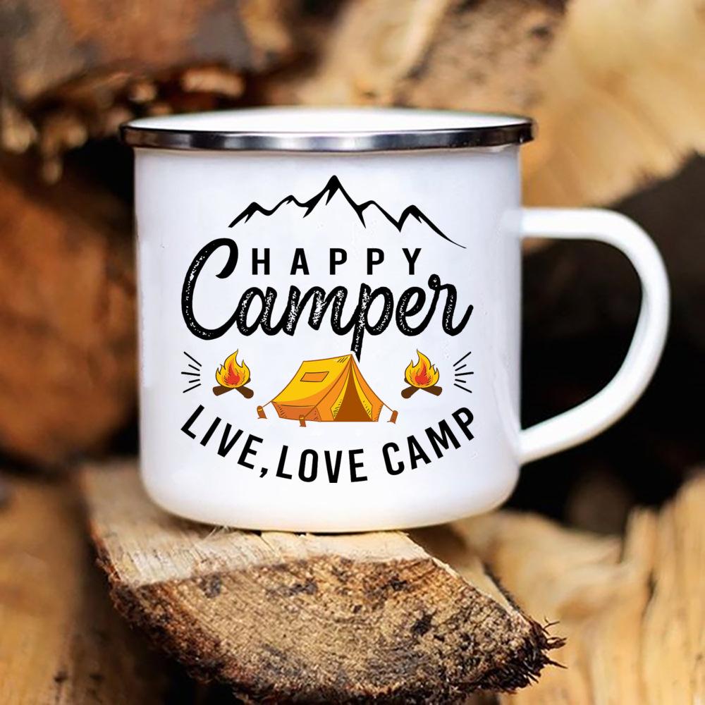 Caravan Printed Camper Mugs Camping Enamel Mug Adventure Campfire Party Beer Juice Cup Mountain Handle Cups Gifts for Camper