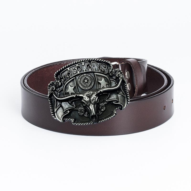 Pure Cowhide Domineering Cow Head Men's Belt Whole Ancient Tin Jeans Belt Belt