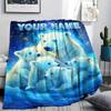 1PC Custom Name Polar Bears Winter Patterned Flannel Blanket Suitable For All Seasons for Home Decor Warmth and Comfort Gifts Holiday Present_lx
