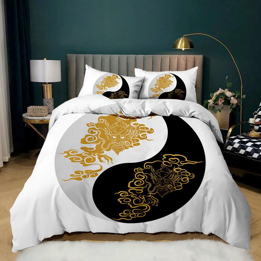 Yin Yang Duvet Cover Set for Girl Boy Children Chinese Ancient Culture Art Polyester Comforter Cover Decorative Gossip Pattern