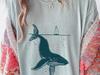 Whale and Sailboat Shirt, Coastal Aesthetic Comfort Colors Tee, Nautical Line Art, Ocean Lover Gift, Minimalist Marine Biology Graphic