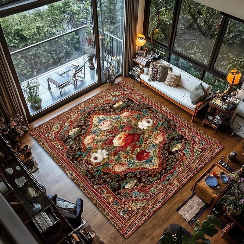Vintage Oriental Persian Rug - Soft Plush Floral Pattern WashableStain-Resistant Area Carpet for Living Room Bedroom Home Decor
