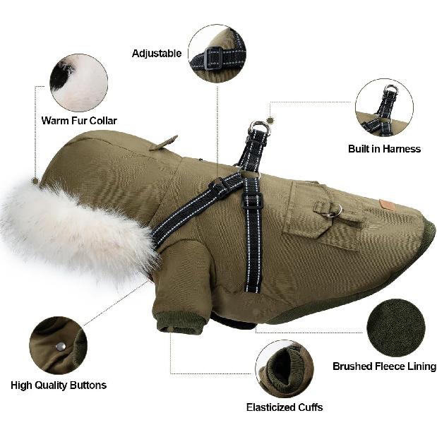 PINA Dog Coat for Small Medium Large Dogs, Waterproof Dog Winter Jacket with Built in Harness Dogs Winter Coat, Puppy Cold Weather Coats with Plush