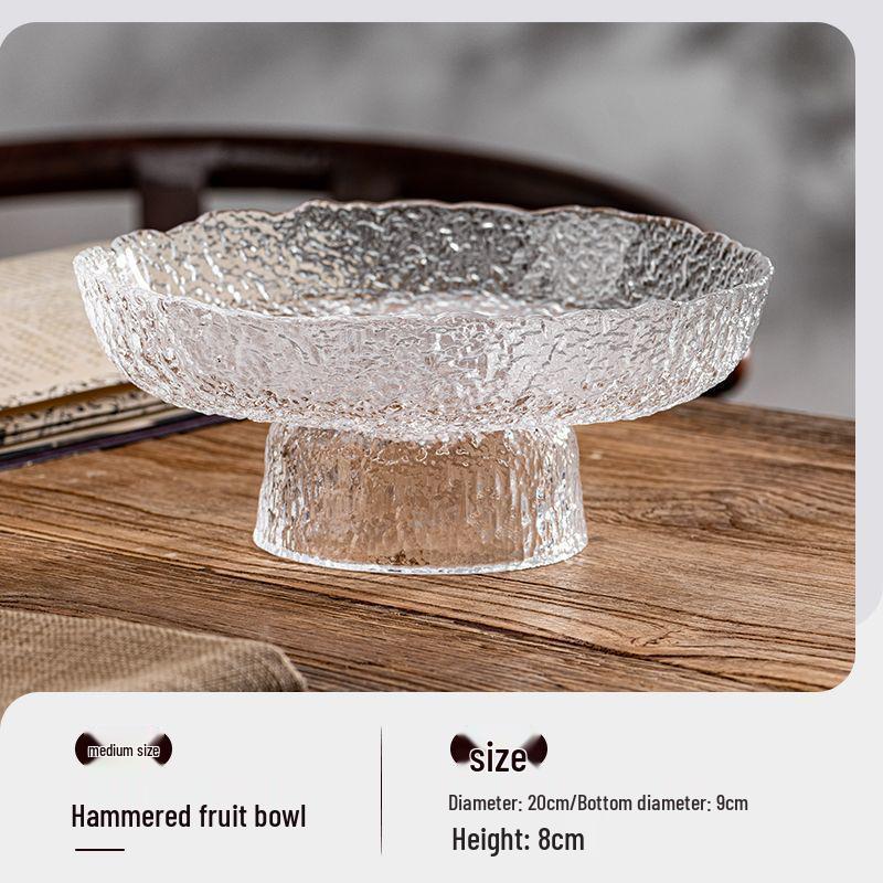 Glass Fruit Plate - Elegant High-Footed Dessert and Snack Holder for Living Room Coffee Table.
