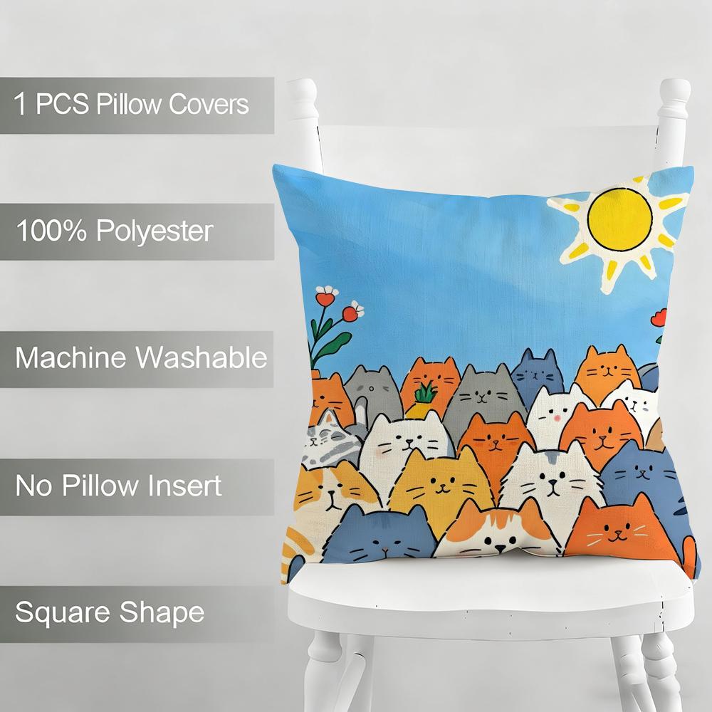 1 Cartoon Cute Cat Picture ForWake Up Cushion Cover Household Decoration Linen Sofa Cushion Cover: Skin-Friendly & Breathable Wi