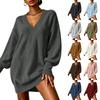 Women's Loose Fit Midi Sweater Dress with Sleeves and Collared Neckline