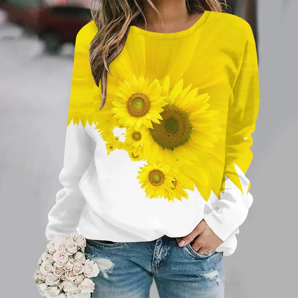 Round neck long sleeved printed elegant casual streetwear