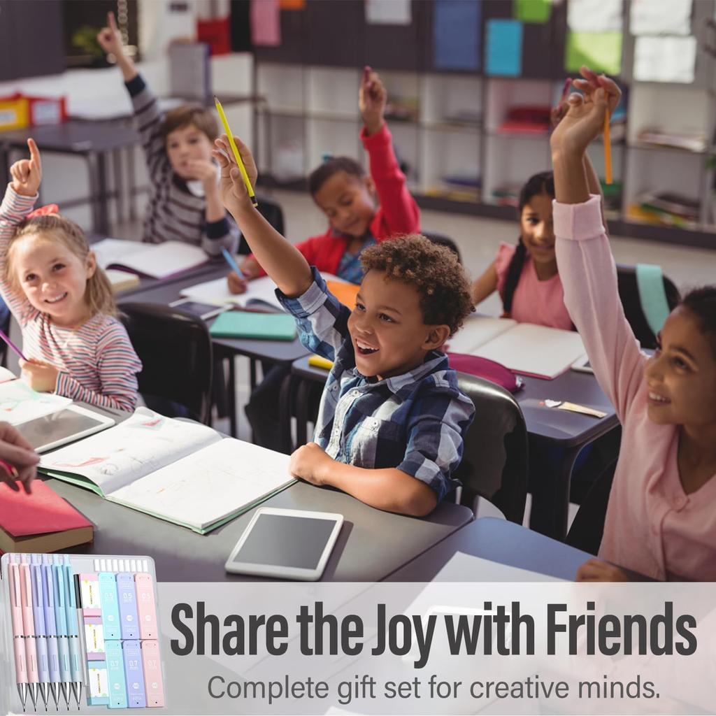 Four Candies Pastel Mechanical Pencil of 360 HB Eraser Writing Supplies Set, 0.5mm & 0.7mm (3 Each), Leads, Included,