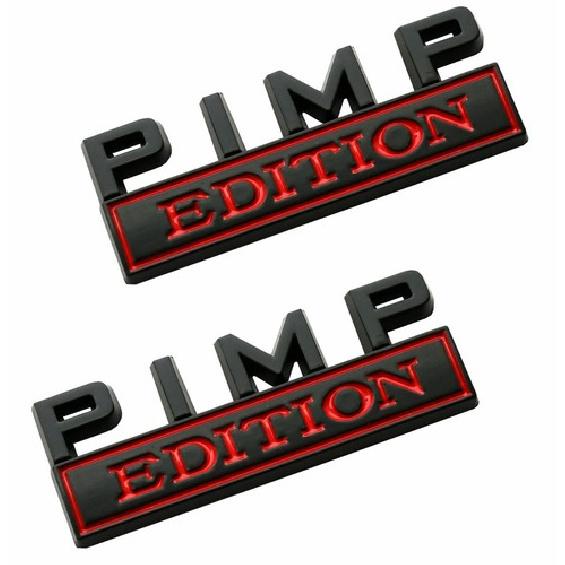 2pcs Metal Pimp Edition Decals Sticker 3D Raised Letter Emblem black Red