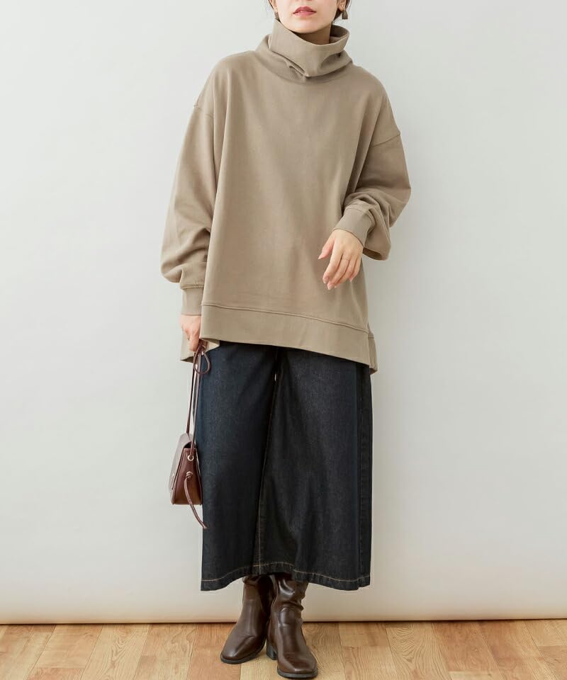 atONE Ribbed Turtleneck Plus Sizes Light Khaki ATK-0114 Women's Fleece-Lined Pullover, 4L-5L,
