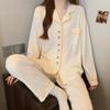 Cute Embroidered Cherry Bear Imitation Cotton Pajamas Women's Spring and Autumn Long-sleeved Trousers Milk Huhu Loungewear