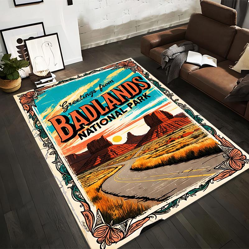 Badlands National Park Rug with Road Scene and Sunset Design Suitable for use as an anti-slip for living room bedroom sofas 40x60cm( 15x23in )