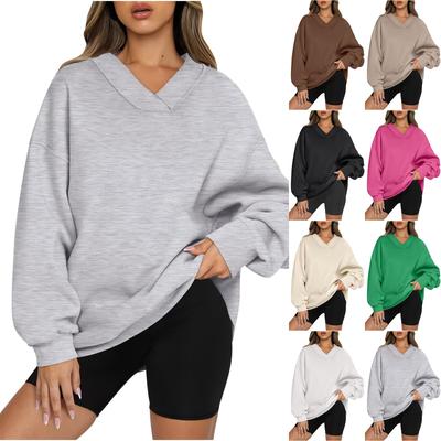 Damen Oversized Sweatshirt Hoodies Casual V-Ausschnitt Langarmshirts Herbstkleidung