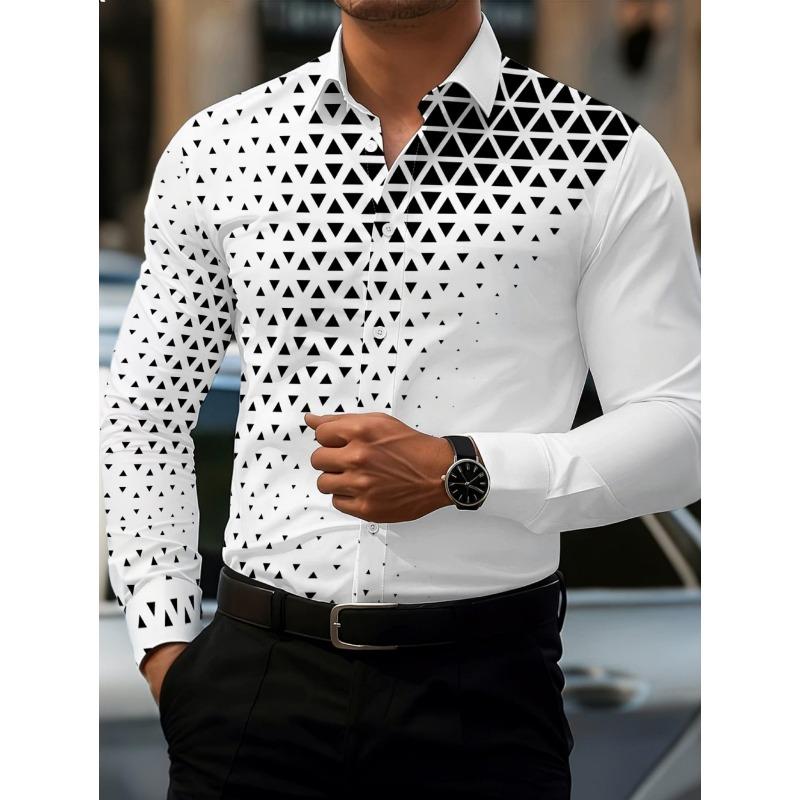 Gradient Polka Dot Print Men's Long-Sleeve Shirt Classic Fashion Lapel Button Casual Fit Shirts Business Soft Men Social Clothes