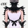 Feather Shawl Bracelet Set 1 Fake Collar with Wrist Ring Gothic Style Imitation Angel Wings Hollow Out Lace Unisex Model Stage Show Performance