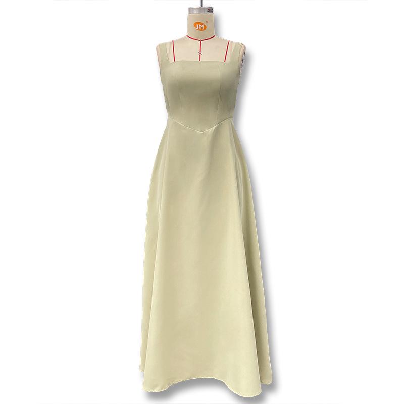 2025 Summer European & American Women's Square Neck Sleeveless Waist-Hugging Dress