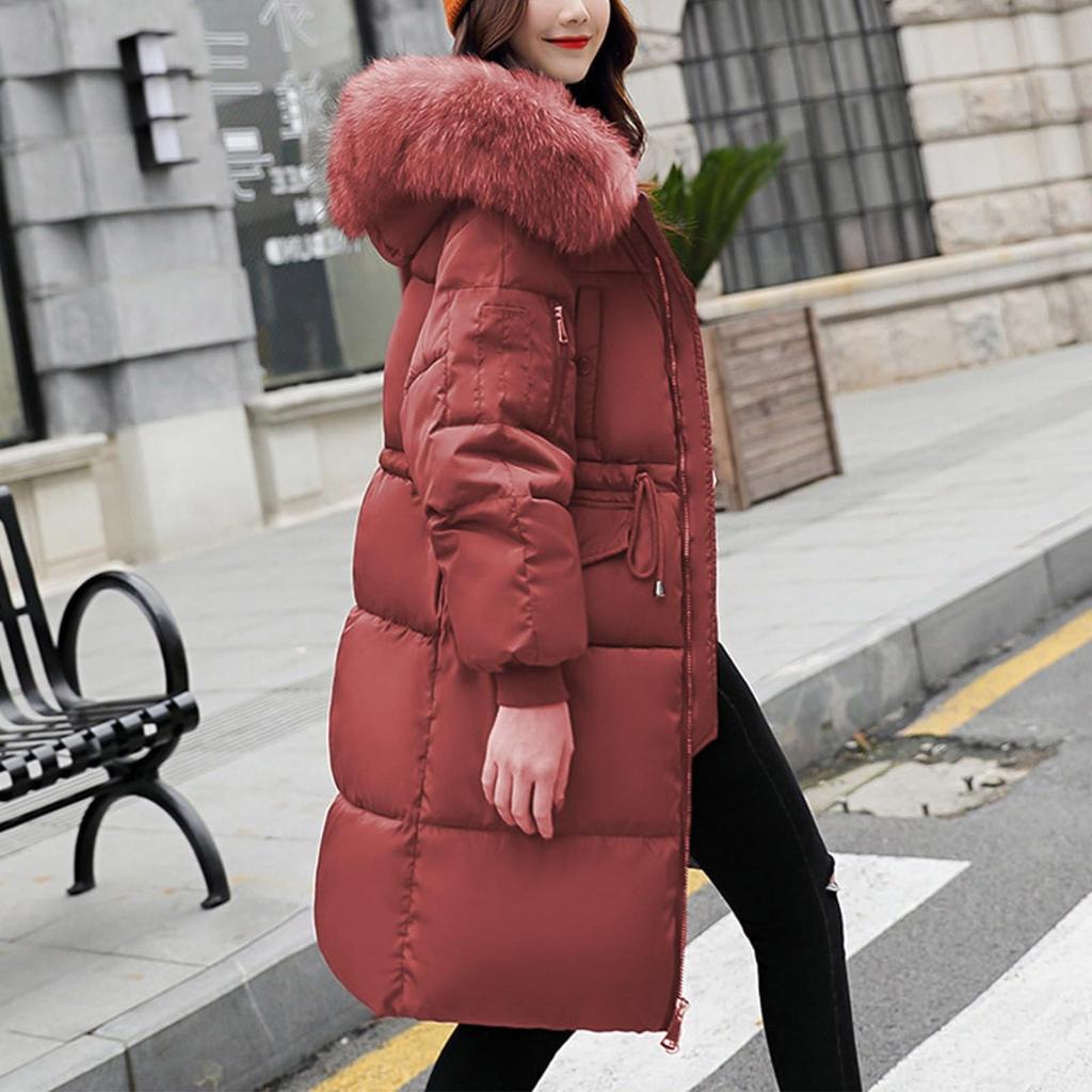 Piumini Donna Soffici con Cappuccio Collo Alto Lunghi Larghi Parka Cappotti Zip-Up Alta Qualità Outdoor Ispessito Donna Caldo Termico Capispalla