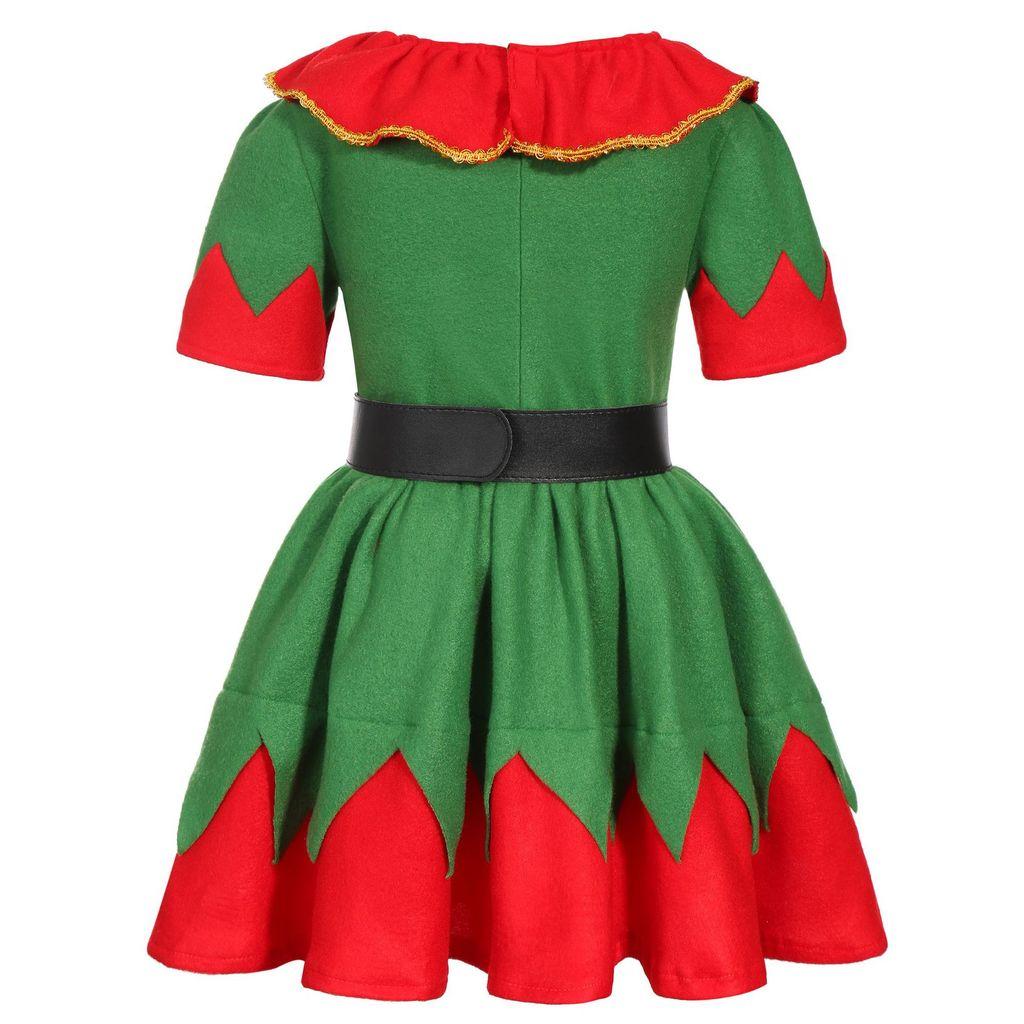 Kids Girls Santa Claus Xmas Green Elf Red Dress Hat Socks Sets Children Christmas New Year Cosplay Costumes Performance Role Play Outfit