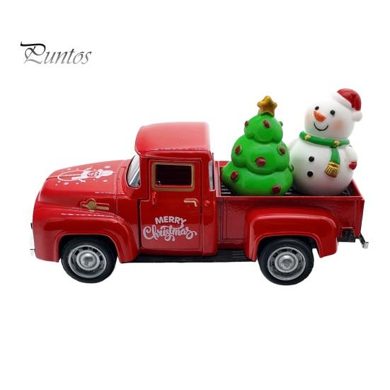 Miniature Christmas Car Decoration Pickup Truck Figurine, Vintage Statue with Santa Claus, Holiday Ornament Tree, Snowman, Alloy Vehicle for Party