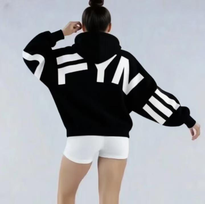 DFYNE Кросс-бордър Худи с бархатом и спущенным плечом - Осенне-зимний Свитшот с капюшоном Большого размера 3XL 2100₽