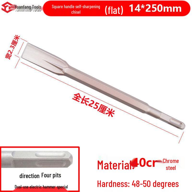 Electric Hammer Drill Set: Square/Round Shank with Pointed, Flat, U-shaped Chisels, Pick Head, Shovel, and Slotting Through-wall Drill.